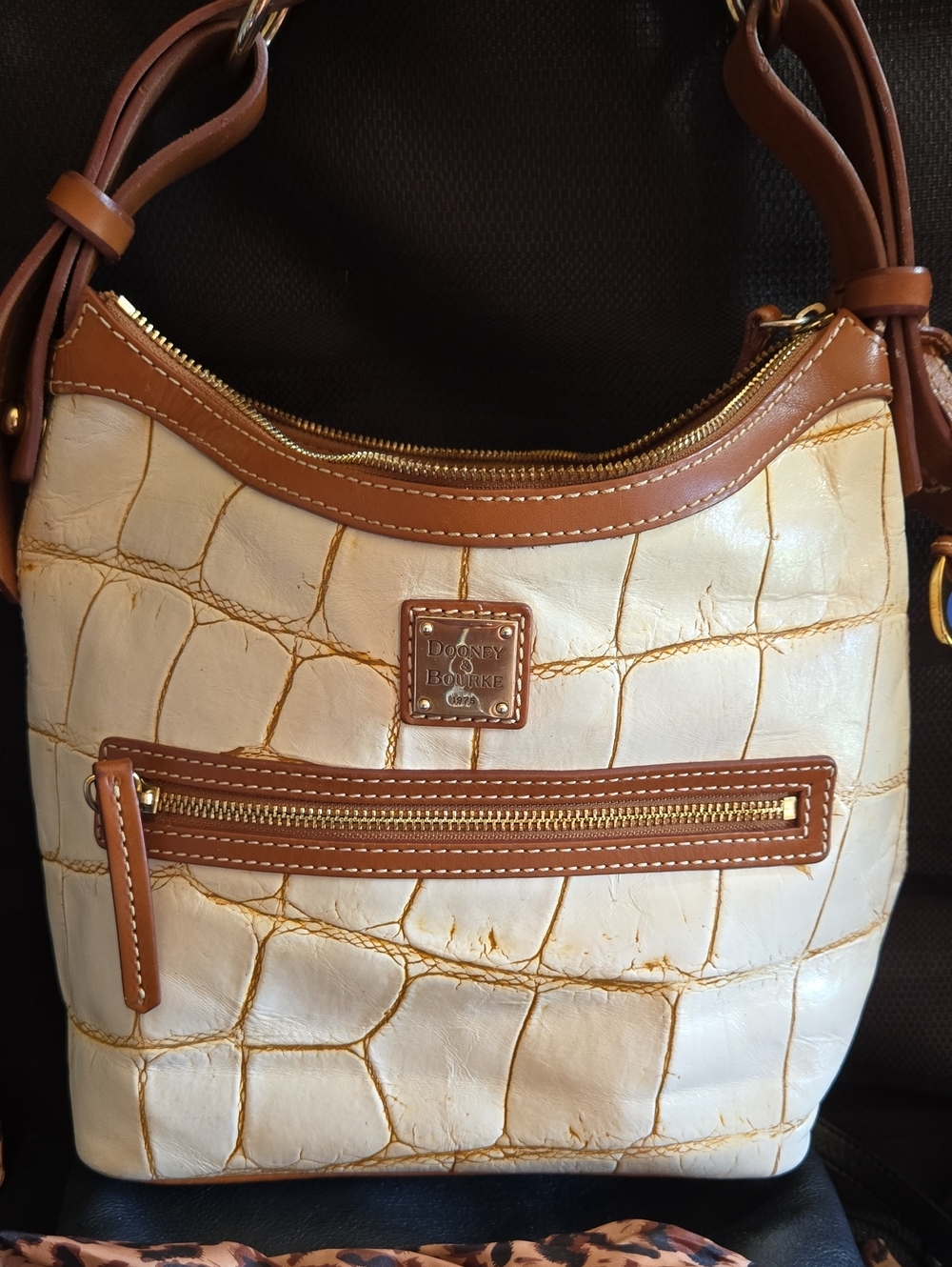 Dooney & Bourke Vintage Cream Colored Croc Embossed Leather Hobo